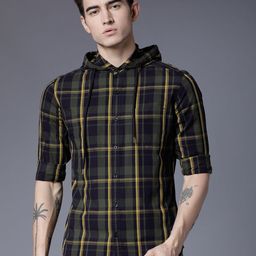 HIGHLANDER Men Olive Green Slim Fit Checked Casual Shirt-image-84