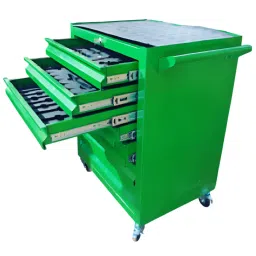 Rimsha 7-Drawer Tool Trolley with Central Locking & Telescopic Slides 4 Inch (10.16 cm) Wheel Size Green 650x450x850 mm Mild Steel for Industrial Use-32