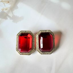 The Jewellery Tale Stainless Steel Gold Plated Artificial Stones Studded Geometric Studs-47