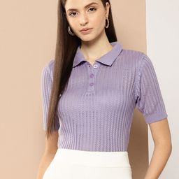 her by invictus Open Knit Pure Acrylic Pullover-image-65