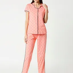 AV2 Women Peach-Coloured & Black Printed Night suit-image-7