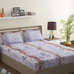 SWAYAM Blue & Brown Ethnic Motifs 144 TC Cotton 1  King Bedsheet with 2 Pillow Covers-image-42