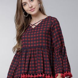 Tokyo Talkies Women Checked Peplum Top-image-85