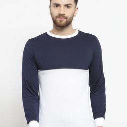 Kalt Men White Colourblocked Round Neck T-shirt-image-96