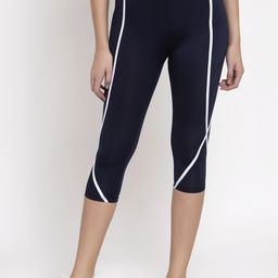 MAKCLAN Women Navy Blue & White Solid Capri Tights-image-28