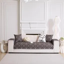 HomeCloud Grey & White Printed Cotton Sofa Cover-image-23