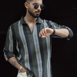Powerlook Men Spread Collar Multi Striped Cotton Casual Shirt-image-47