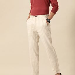 Mr Bowerbird Men Off White Liberal Fit Striped Trousers-image-69