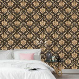 Jaamso Royals Black & Beige Damask Printed Self Adhesive Wallpaper-33