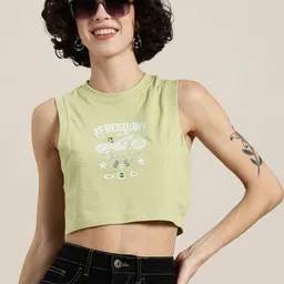 HERE&NOW Typography Print Pure Cotton Crop T-shirt-picture-0