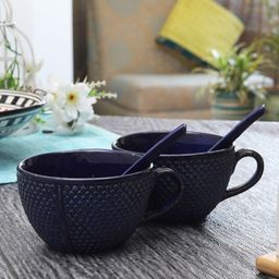 MIAH Decor Blue 2-Pieces Textured Ceramic Cups Set-image-84