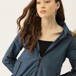 DressBerry Women Teal Blue Solid Parka Jacket-image-91