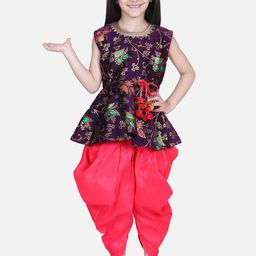 BownBee Girls Purple & Pink Printed Kurti with Dhoti Pants-image-32