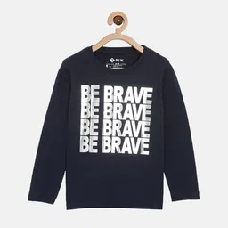 3PIN Boys Navy Blue Typography Printed Round Neck Cotton Pure Cotton T-shirt-image-61