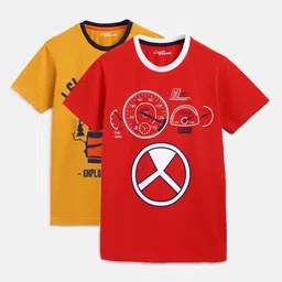 Lil Tomatoes Boys Mustard Printed Round Neck T-shirt-image-29