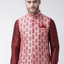 DEYANN Men Pink Printed Nehru Jacket-39