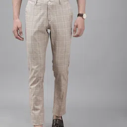 Blackberrys Men Beige Checked B-91 Skinny Fit Low-Rise Trousers-image-48