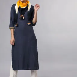 Vishudh Women Navy Blue & Cream-Coloured Printed Kurta with Palazzos-3