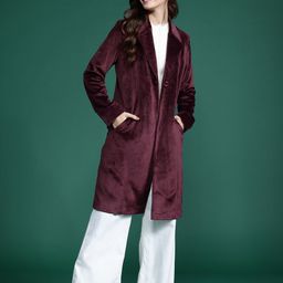 DressBerry Velvet Finish Single-Breasted Longline Overcoat-picture-18