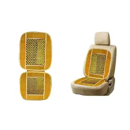 Auto Pearl Car Wooden Bead Seat Cushion with Grey Velvet Border Compatible for All SUV Cars-10