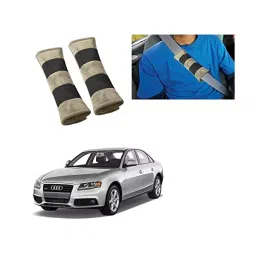 Auto Pearl Seat Belt Cushion (Pack of 2, Beige and Black) Compatible for Audi A4-45