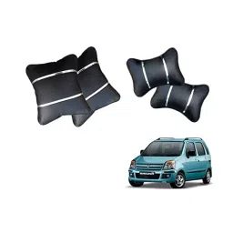 Auto Pearl Black and Silver Color Neck Rest with Cushion Set of 4 Pcs Compatible for 500 Abarth-4