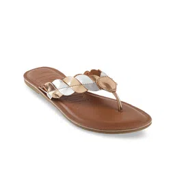 Mochi Women Gold-Toned & Silver-Toned Colourblocked T-Strap Flats-image-28