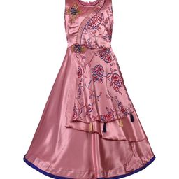 Wish Karo Girls Pink & Blue Printed Maxi Dress-image-59