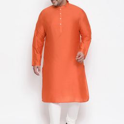 KISAH PLUS Men Orange Woven Design Pathani Kurta-picture-40
