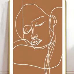 SAF White & Brown Minimalist Abstract Woman Face Line Wooden Wall Art-image-90