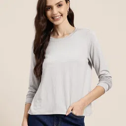 HERE&NOW Solid Relaxed Fit T-shirt-image-36