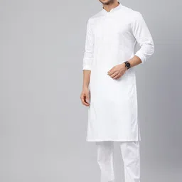 Manthan Men Thread Work Mandarin Collar Pure Cotton Kurta-image-14