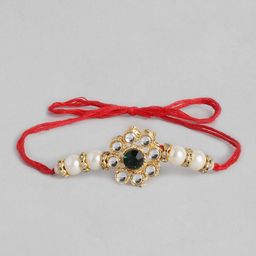 I Jewels Green & Off-White Pearl Beads Studded Rakhi-image-51