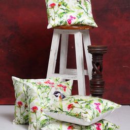 NISRAG HOME White & Green Set of 5 Floral Square Cushion Covers-37