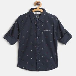 Gini and Jony Boys Navy Blue & Pink Pure Cotton Micro Ditsy Print Casual Shirt-image-78