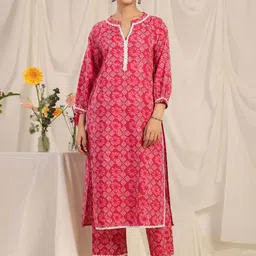 anayna Women Floral Printed Regular Pure Cotton Kurta with Trousers-picture-46