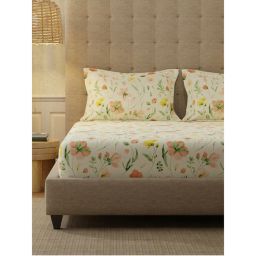 Urban Space Meadows Buttercream Cotton Bedsheet with 2 Pillow Covers (King)-picture-23