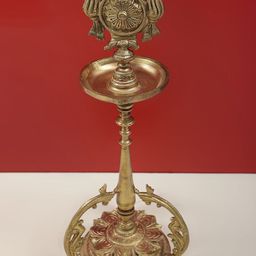 Exotic India Gold Toned Brass Vishnu-Chakra Lamp With Three Sprigs Of Vine-8