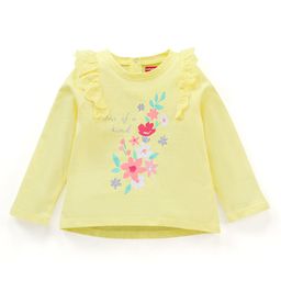 Babyhug Full Sleeves Top with Floral Graphics & Frill Detailing - Yellow-image-13