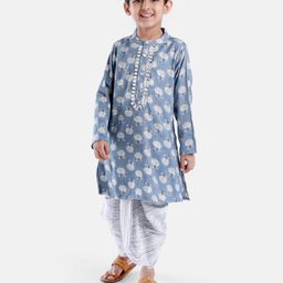 Babyhug 100% Cotton Full Sleeves Floral Print Embroidered Kurta & Dhoti Set - Blue-picture-24