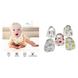 MOMISY Muslin Pure Cotton Cartoon Print 8 Layer Baby Feeding Bibs Set of 5- Multicolor-2