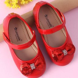 Cute Walk by Babyhug Sequined & Bow Applique Bellies with Velcro Closure - Red-picture-2