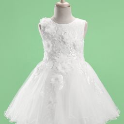 Mark & Mia Sleeveless Party Frock With Floral Embroidery & Applique - White-image-71