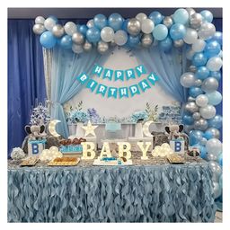 Bubble Trouble  Blue Theme Birthday Decoration Items for Kids Party Decor with Blue & White Balloons For Decoration Metallic Silver & Dark Blue decorations with HBD Banner for Bday Parties- Set of 68 items-picture-12