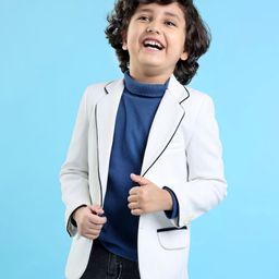 Mark & Mia Full Sleeves Party Blazer with Hi- Neck Inner Tee & Pocket Detailing - White & Blue-image-79
