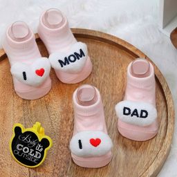 Yellow Bee Pack Of 2 I Love Mom & Dad Stuffed Toy Anti Skid Socks - Pink & White-image-76