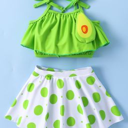 Kookie Kids Sleeveless Two Piece Swimsuit with Polka Dot Print - Green-17