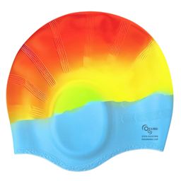 KARBD Ear Cover Hair Protection Silicone Swimming Cap Universal Size - Multicolor Rainbow Mix-0