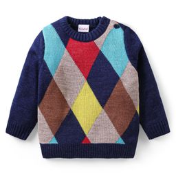 Babyhug Knit Full Sleeves Pullover Sweater Argyle Design - Multicolour-image-25