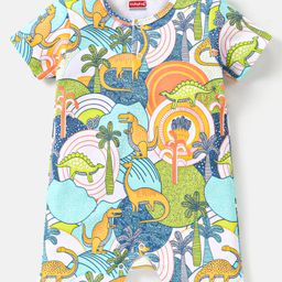 Babyhug 100% Cotton Knit Half Sleeves Romper with Dino Print - Multicolour-image-33